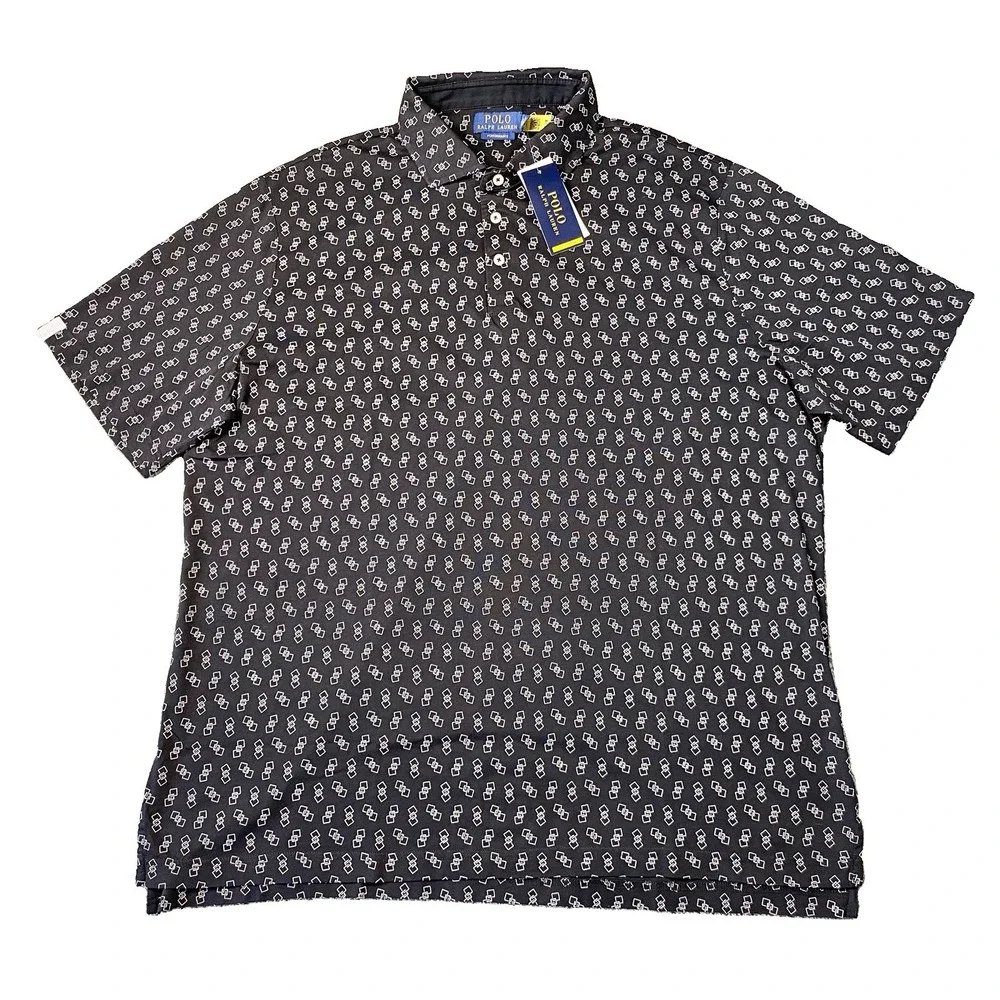 Polo Ralph Lauren Mens Performance XL Polo Shirt Black Geometric Cotton S/S NWT
